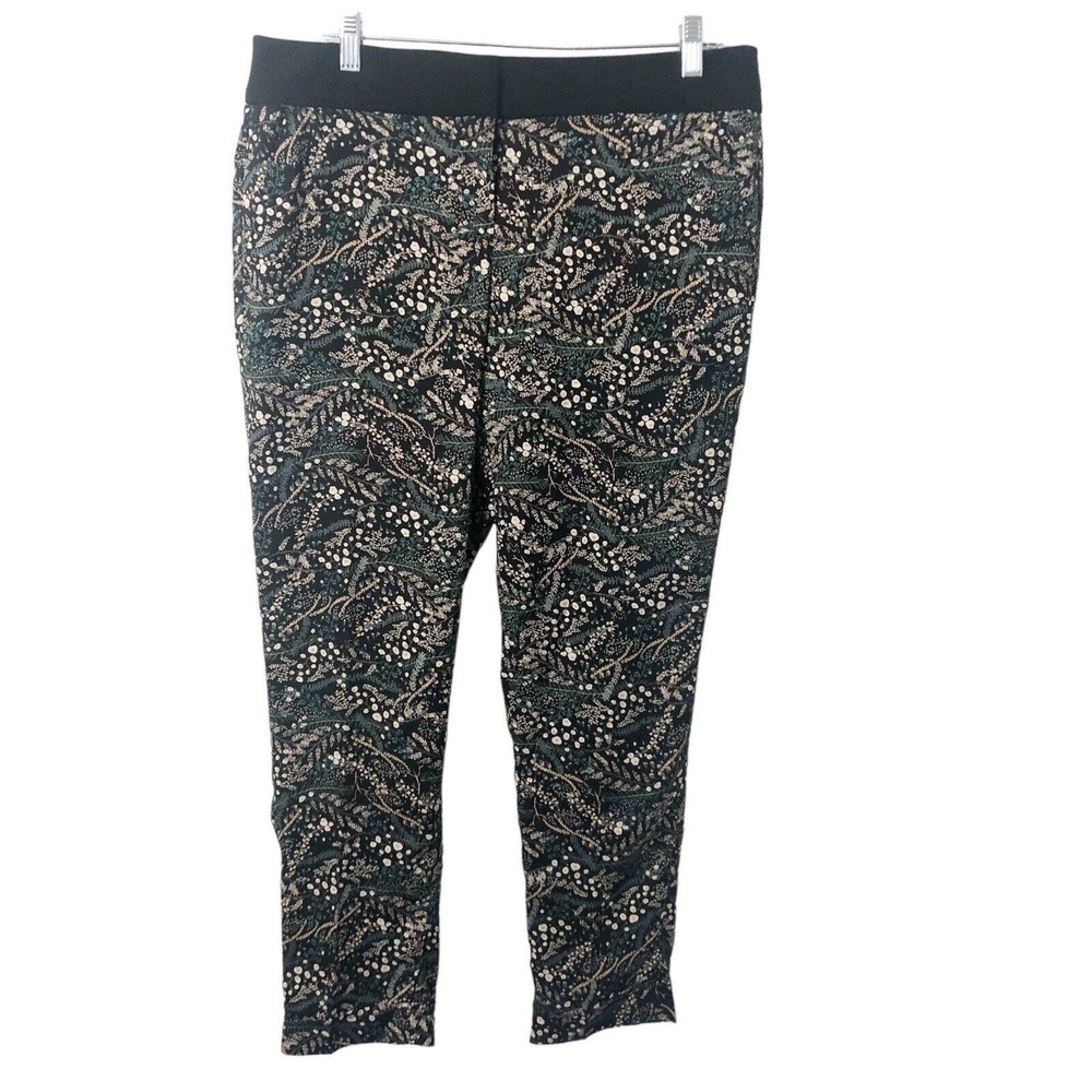 Ann Taylor Loft Women's Black Floral Thin Lightweight Front Zip Pants Size 8